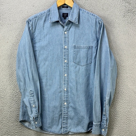 J Crew Denim Jeans Classic Shirt Button Down Mens Medium Blue Long Sleeve Pocket